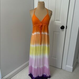 Debbie Katz South Beach Tie Dye Halter Maxi Cover Up Dress
